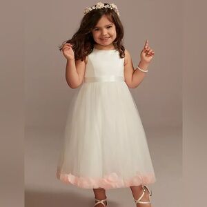 David’s Bridal Satin Tulle Flower Girl Dress with Colored Petals (petal ombré)